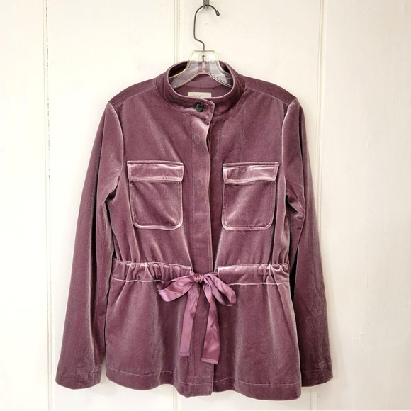 LOFT mauve utility jacket crushed velvet fully lined interior multi pocket med. - Picture 1 of 9